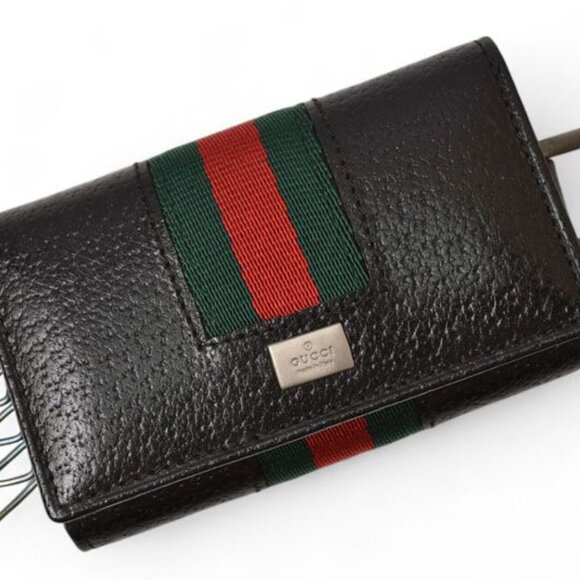Gucci Outlet Key Case Key Holder 6-stacks Pigskin Sherry Line Black 033 - Picture 2 of 9
